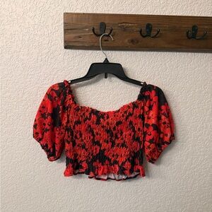 Floral Off-Shoulder Top - Red and Black